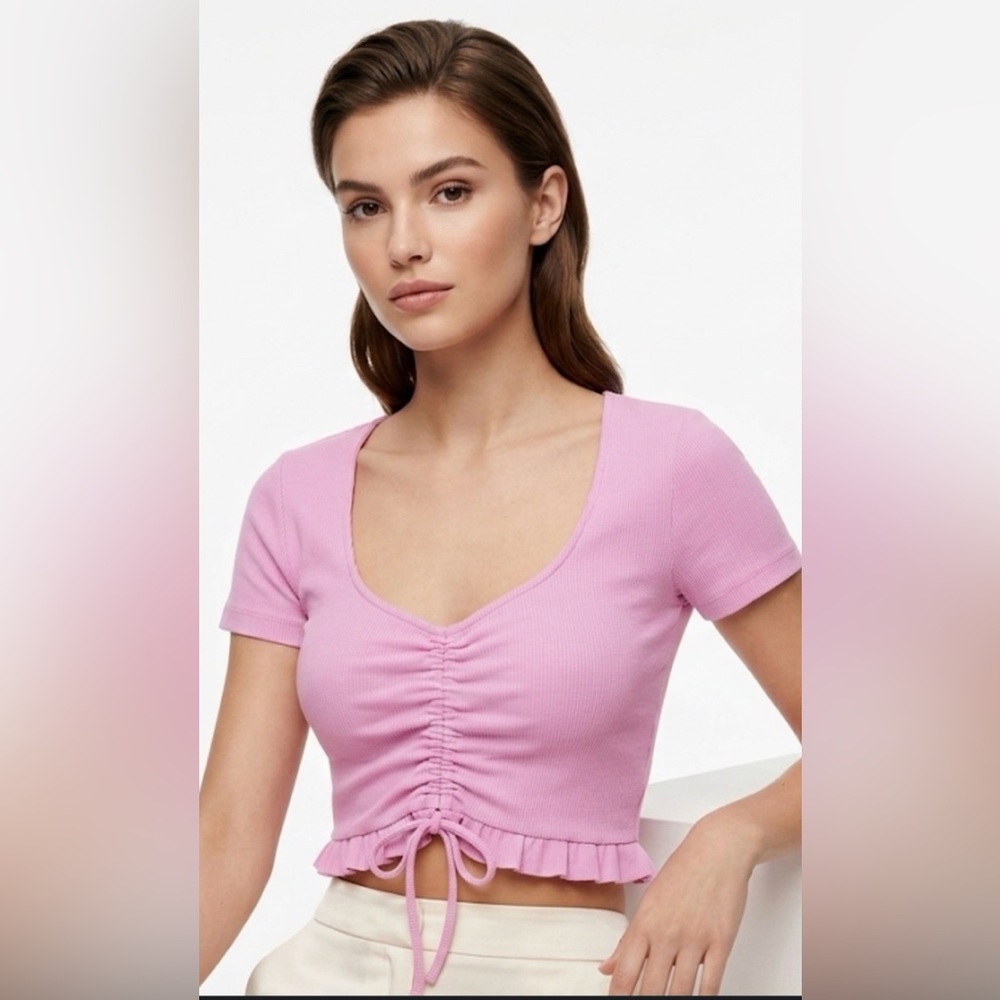 NWT Zara Light Pink Ruched Crop Top size Small
